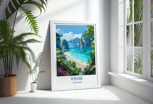 Krabi Travel Print, Travel Poster of Krabi, Thailand, Krabi Art Lovers Gift, Wall Art Print