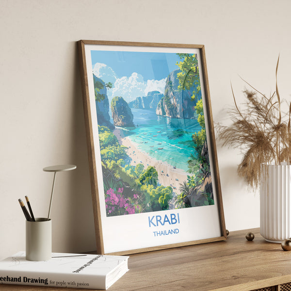 Krabi Travel Print, Travel Poster of Krabi, Thailand, Krabi Art Lovers Gift, Wall Art Print