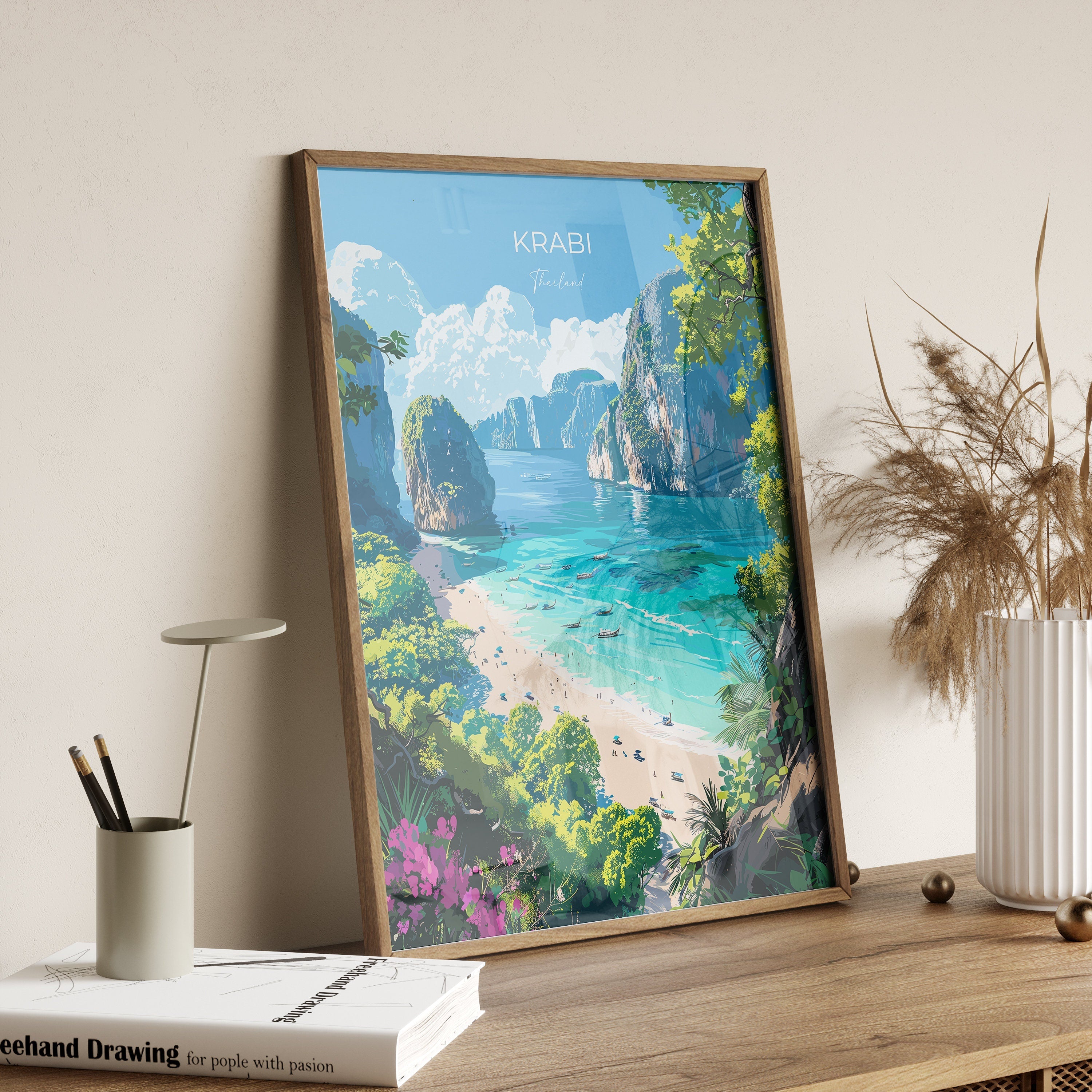 Krabi Travel Poster Wall Art, Travel Print of Krabi, Thailand, Krabi Art Lovers Gift, Birthday Gift Print NQ Media Designs
