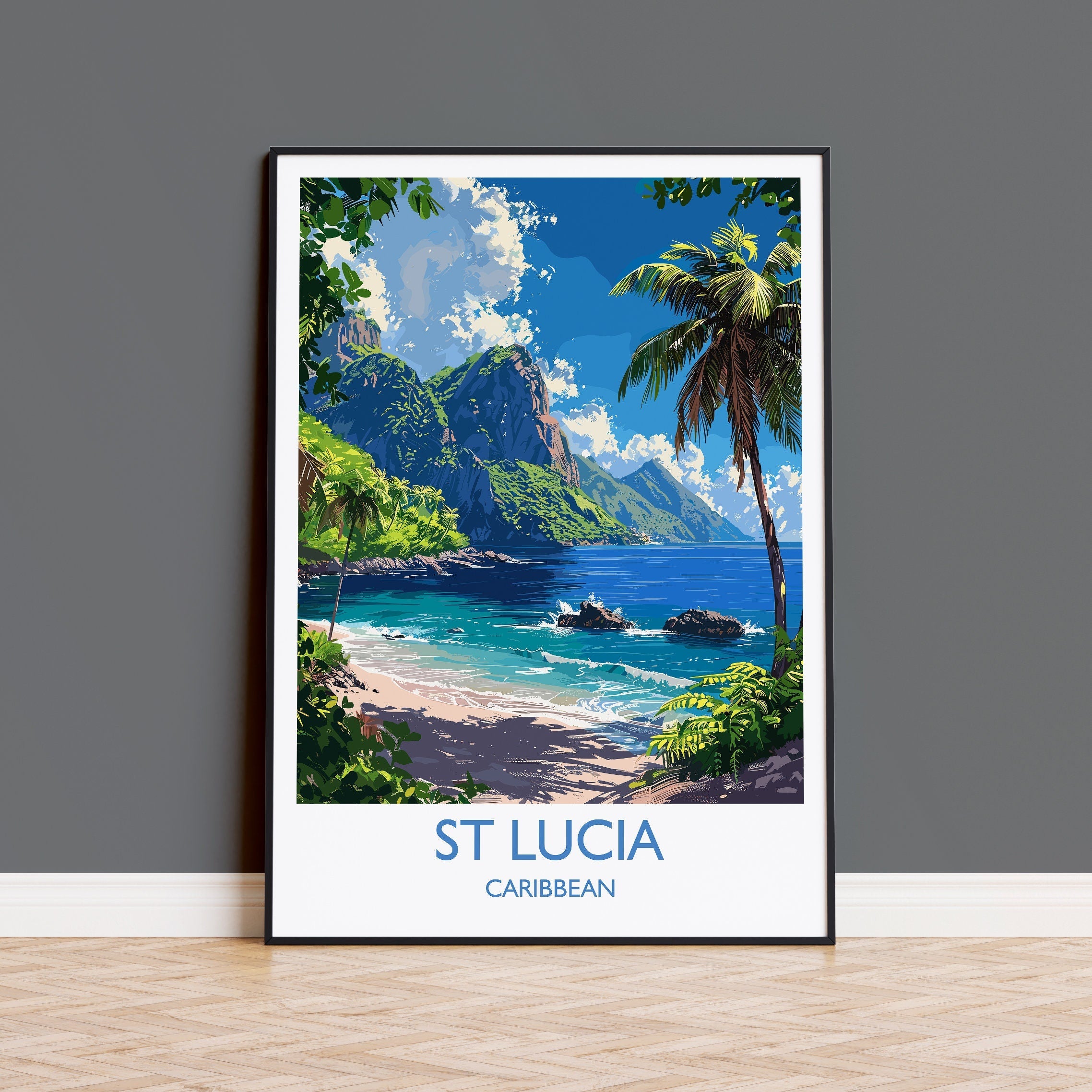 St Lucia Travel Poster Wall Art, Travel Print of St Lucia, Caribbean, St Lucia Art Lovers Gift, Caribbean Gift, Wall Art Print NQ Media Designs