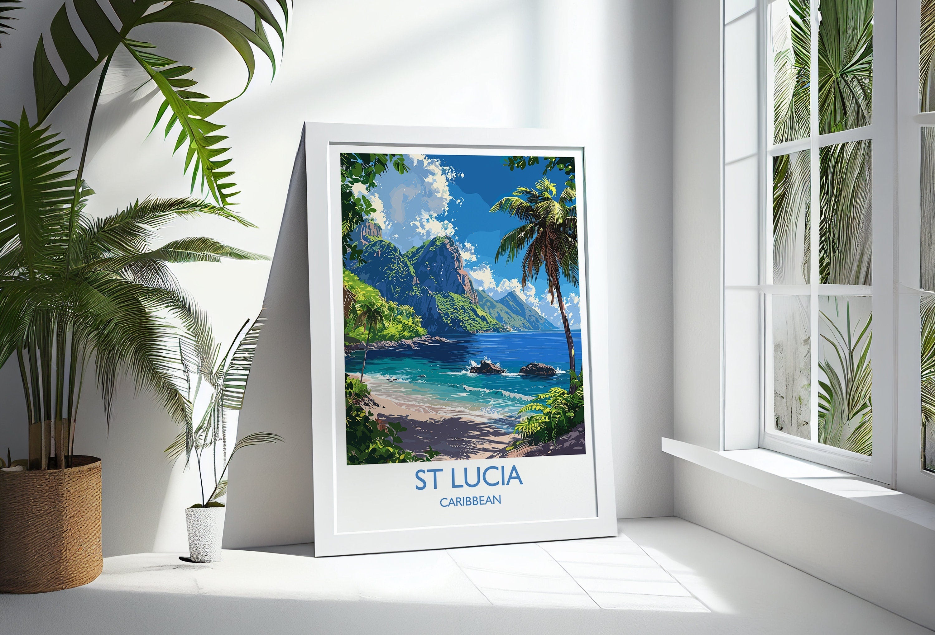 St Lucia Travel Poster Wall Art, Travel Print of St Lucia, Caribbean, St Lucia Art Lovers Gift, Caribbean Gift, Wall Art Print NQ Media Designs