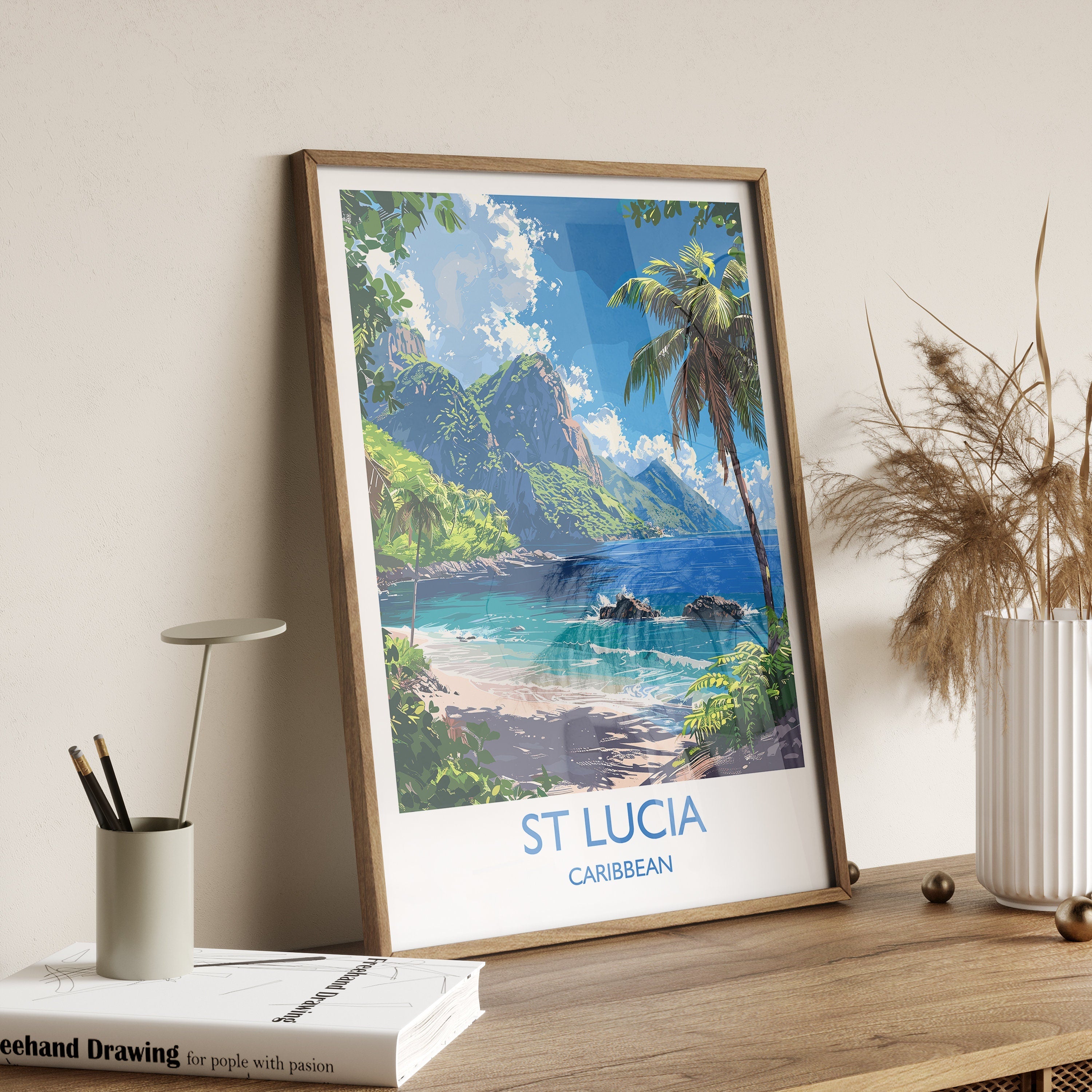 St Lucia Travel Poster Wall Art, Travel Print of St Lucia, Caribbean, St Lucia Art Lovers Gift, Caribbean Gift, Wall Art Print NQ Media Designs