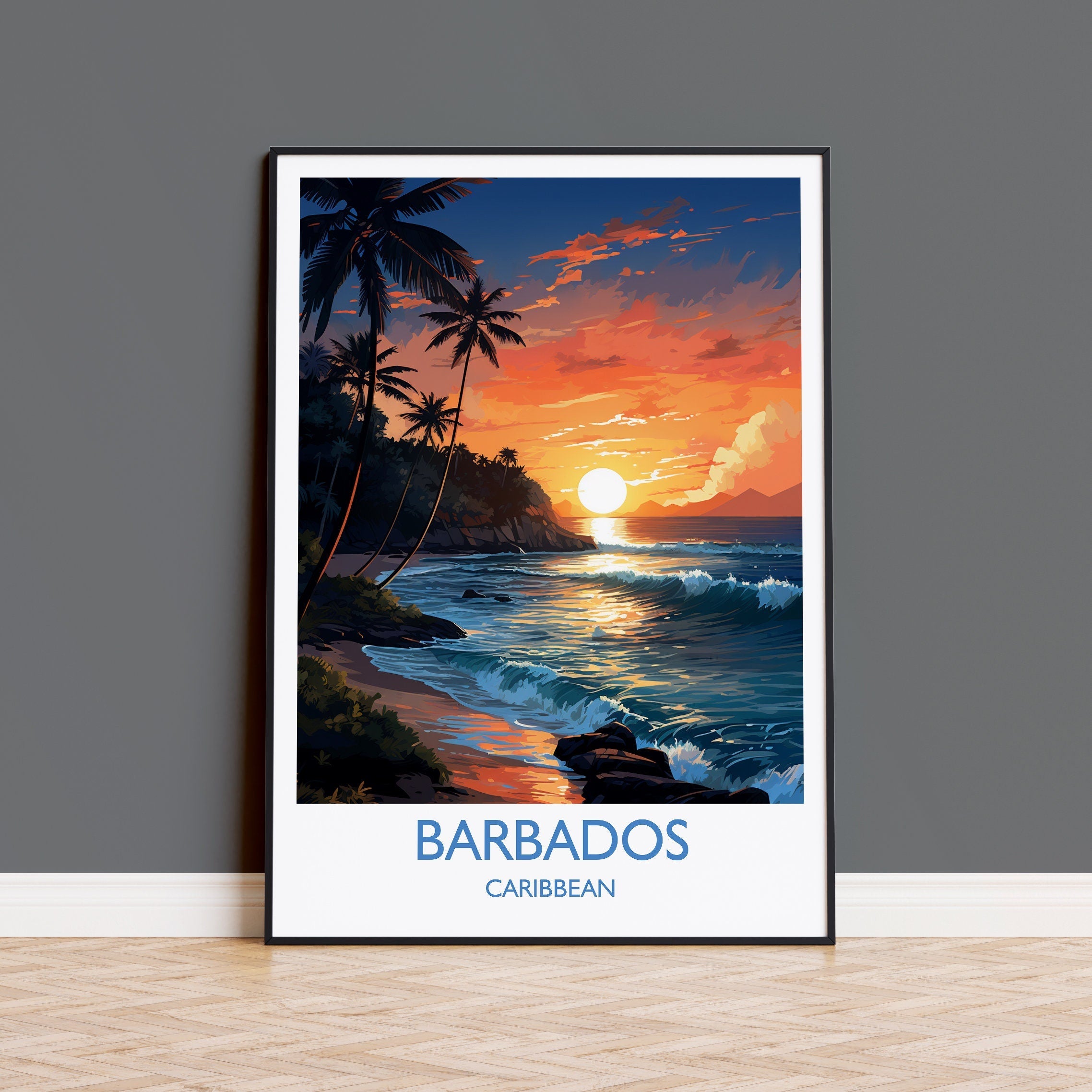 Barbados Travel Poster Wall Art, Travel Print of Barbados, Caribbean, Barbados Sunset Art Lovers Gift, Caribbean Gift, Wall Art Print NQ Media Designs