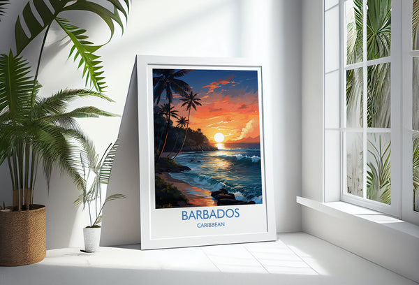 Barbados Travel Poster Wall Art, Travel Print of Barbados, Caribbean, Barbados Sunset Art Lovers Gift, Caribbean Gift, Wall Art Print