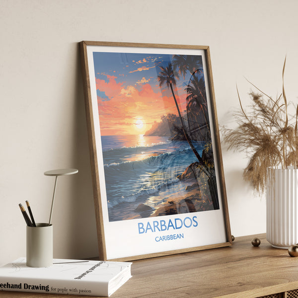 Barbados Travel Poster Wall Art, Travel Print of Barbados, Caribbean, Barbados Sunset Art Lovers Gift, Caribbean Gift, Wall Art Print