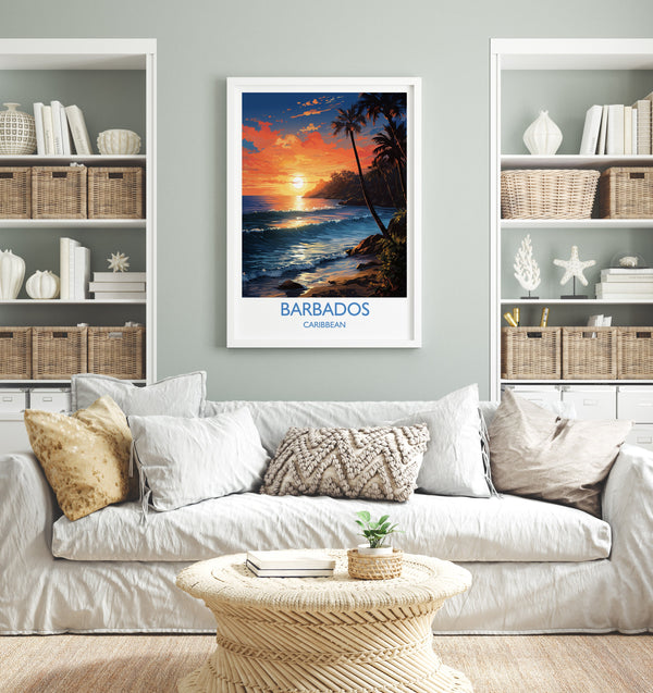Barbados Travel Poster Wall Art, Travel Print of Barbados, Caribbean, Barbados Sunset Art Lovers Gift, Caribbean Gift, Wall Art Print