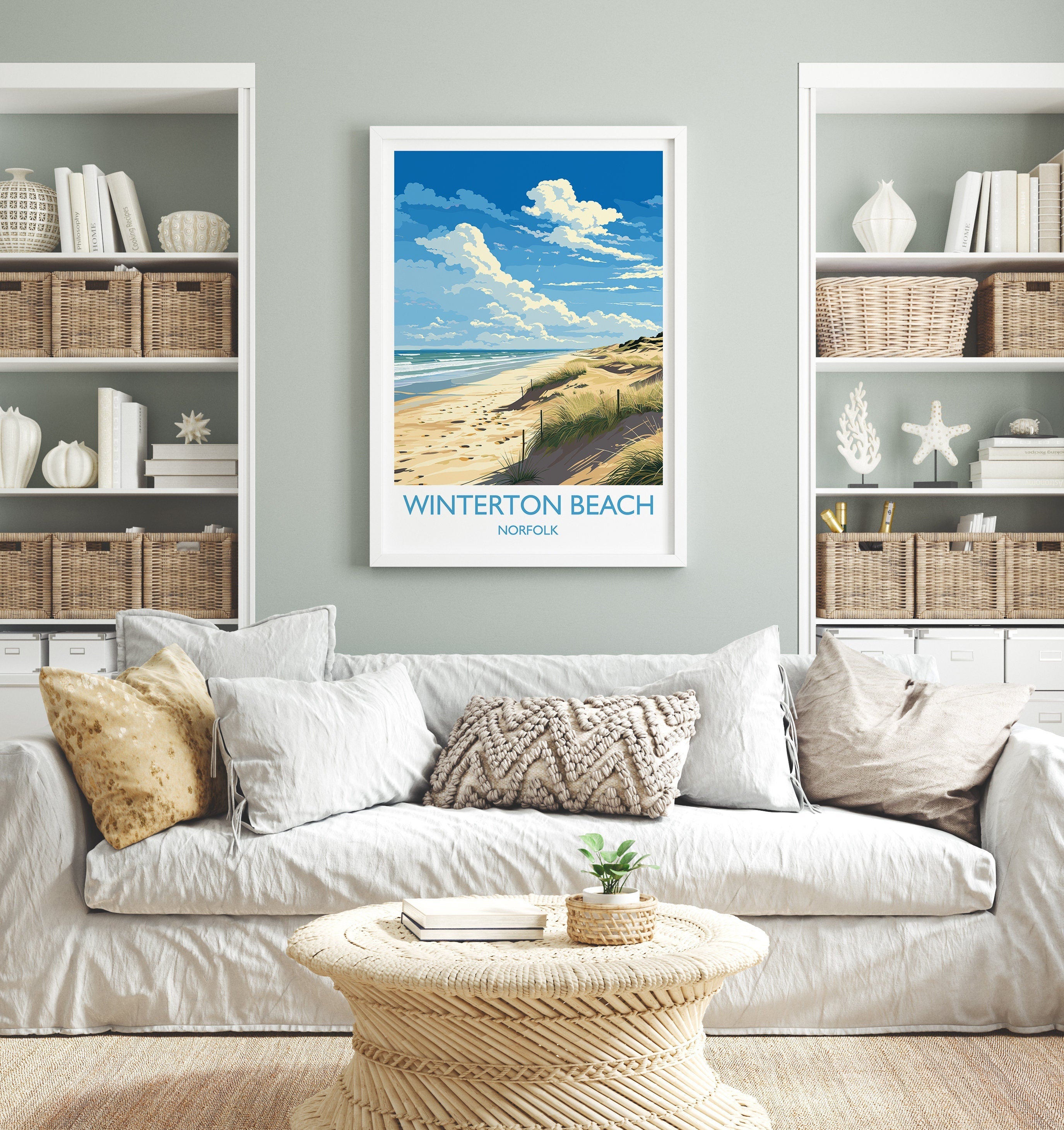 Winterton Beach Travel Print, Travel Poster of Winterton Beach, Norfolk, England, Winterton Beach Gift, Norfolk Art Gift, Wall Art Print NQ Media Designs