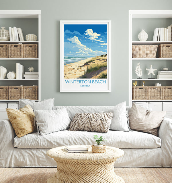 Winterton Beach Travel Print, Travel Poster of Winterton Beach, Norfolk, England, Winterton Beach Gift, Norfolk Art Gift, Wall Art Print