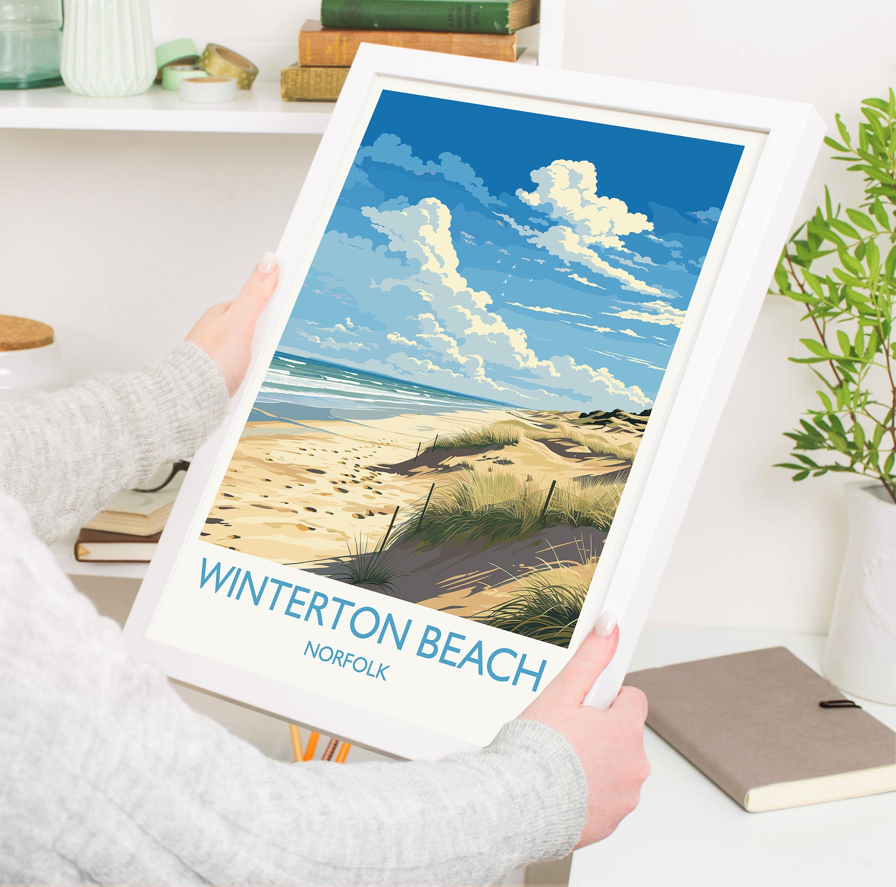 Winterton Beach Travel Print, Travel Poster of Winterton Beach, Norfolk, England, Winterton Beach Gift, Norfolk Art Gift, Wall Art Print NQ Media Designs