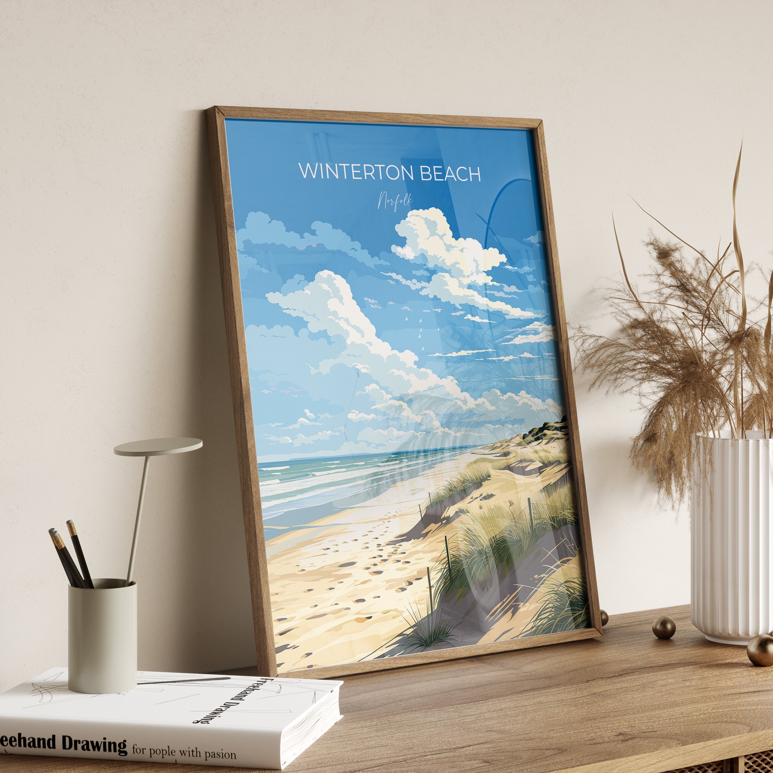 Winterton Beach Print Wall Art, Travel Poster of Winterton Beach, Norfolk, England, Winterton Beach Gift, Norfolk Art Gift, Wall Art Print NQ Media Designs