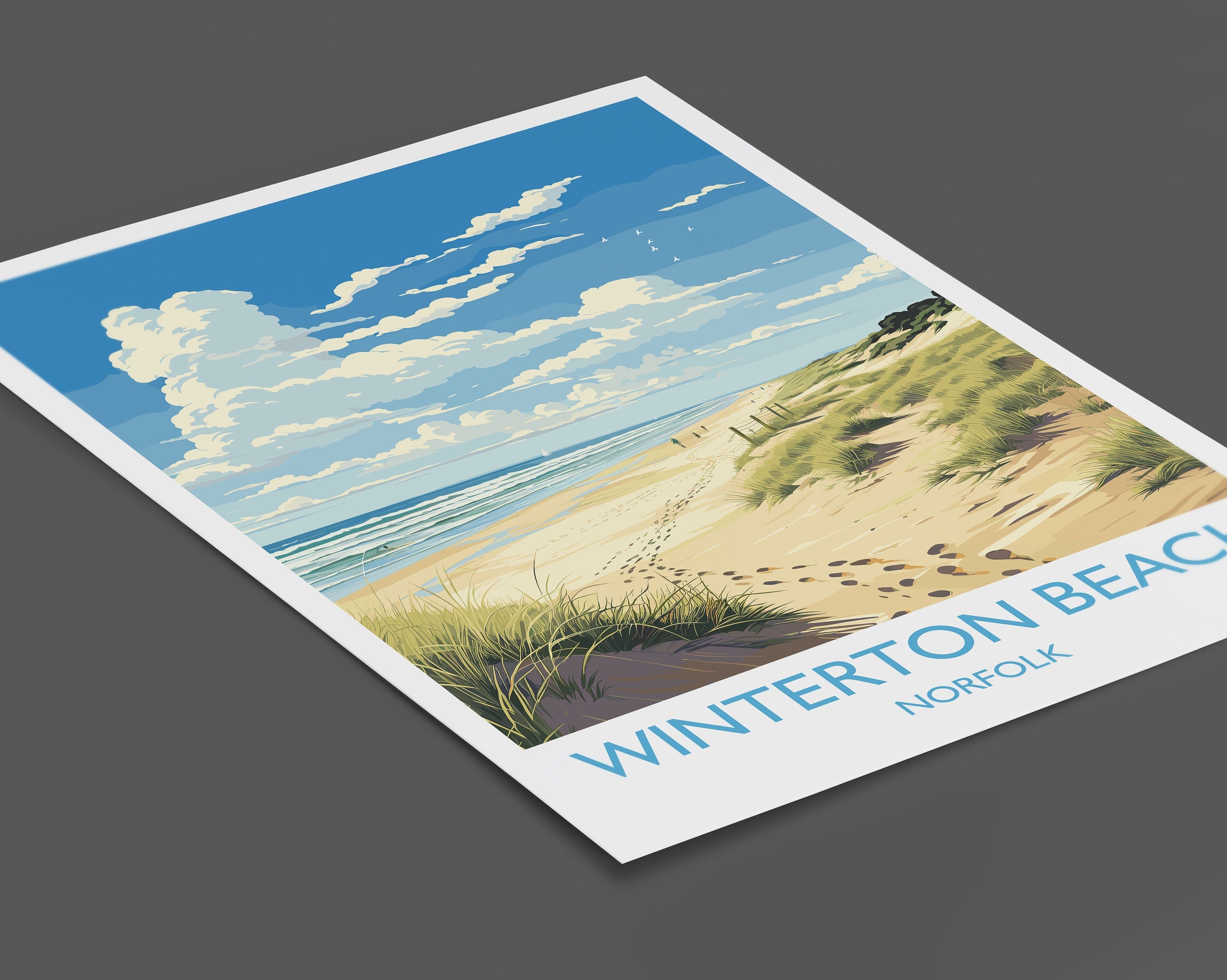Winterton Beach Travel Print, Travel Poster of Winterton Beach, Norfolk, England, Winterton Beach Gift, Norfolk Art Gift, Wall Art Print NQ Media Designs