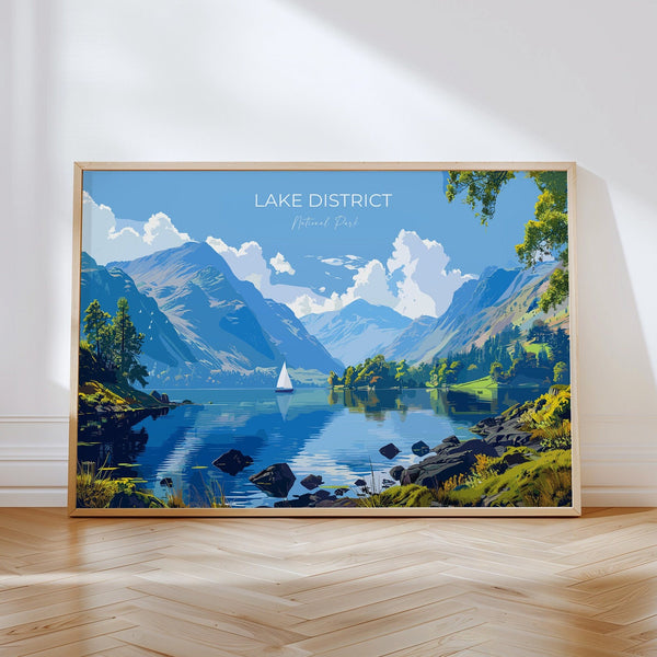 Lake District Landscape Travel Poster Wall Art, Travel Print of Lake District, Lake District Art Lovers Gift, Cumbria, English Countryside