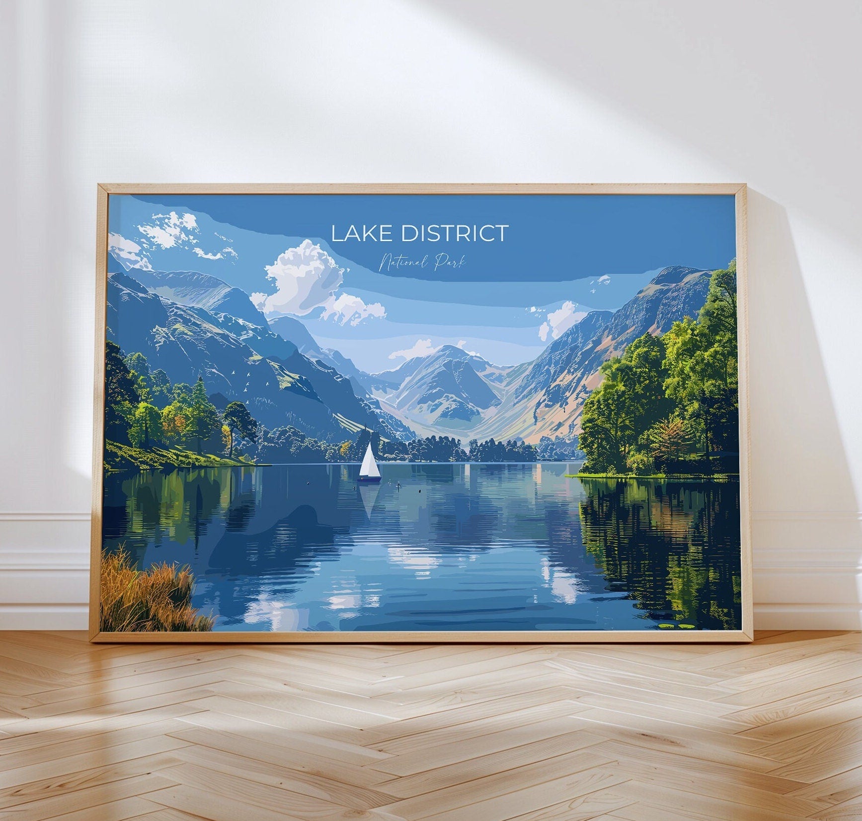 Lake District Landscape Travel Poster Wall Art, Travel Print of Lake District, Lake District Art Lovers Gift, Cumbria, English Countryside NQ Media Designs