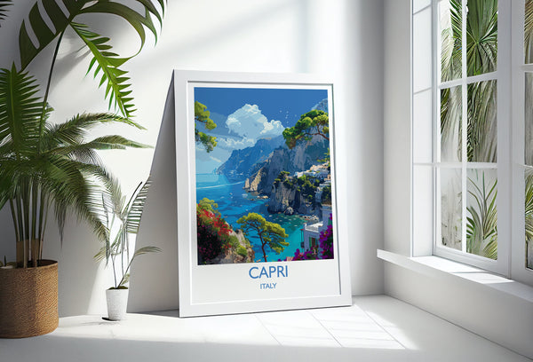 Capri Travel Print, Travel Poster of Capri, Italy, Capri Art Lovers Gift, Amalfi Coast Gift, Wall Art Print