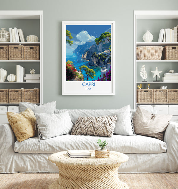 Capri Travel Print, Travel Poster of Capri, Italy, Capri Art Lovers Gift, Amalfi Coast Gift, Wall Art Print