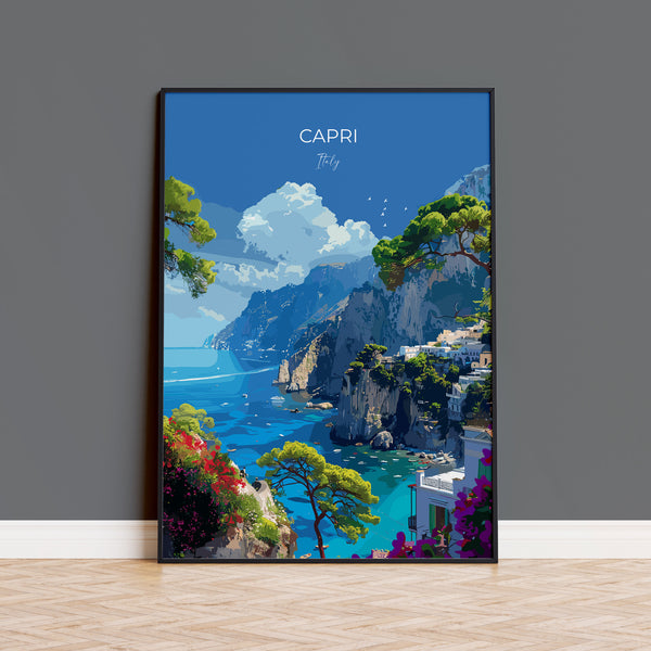 Capri Travel Poster, Travel Print of Capri, Italy, Capri Art Lovers Gift, Amalfi Coast Gift, Wall Art Print