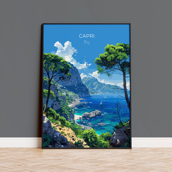 Capri Travel Poster, Travel Print of Capri, Italy, Capri Art Lovers Gift, Amalfi Coast Gift, Wall Art Print