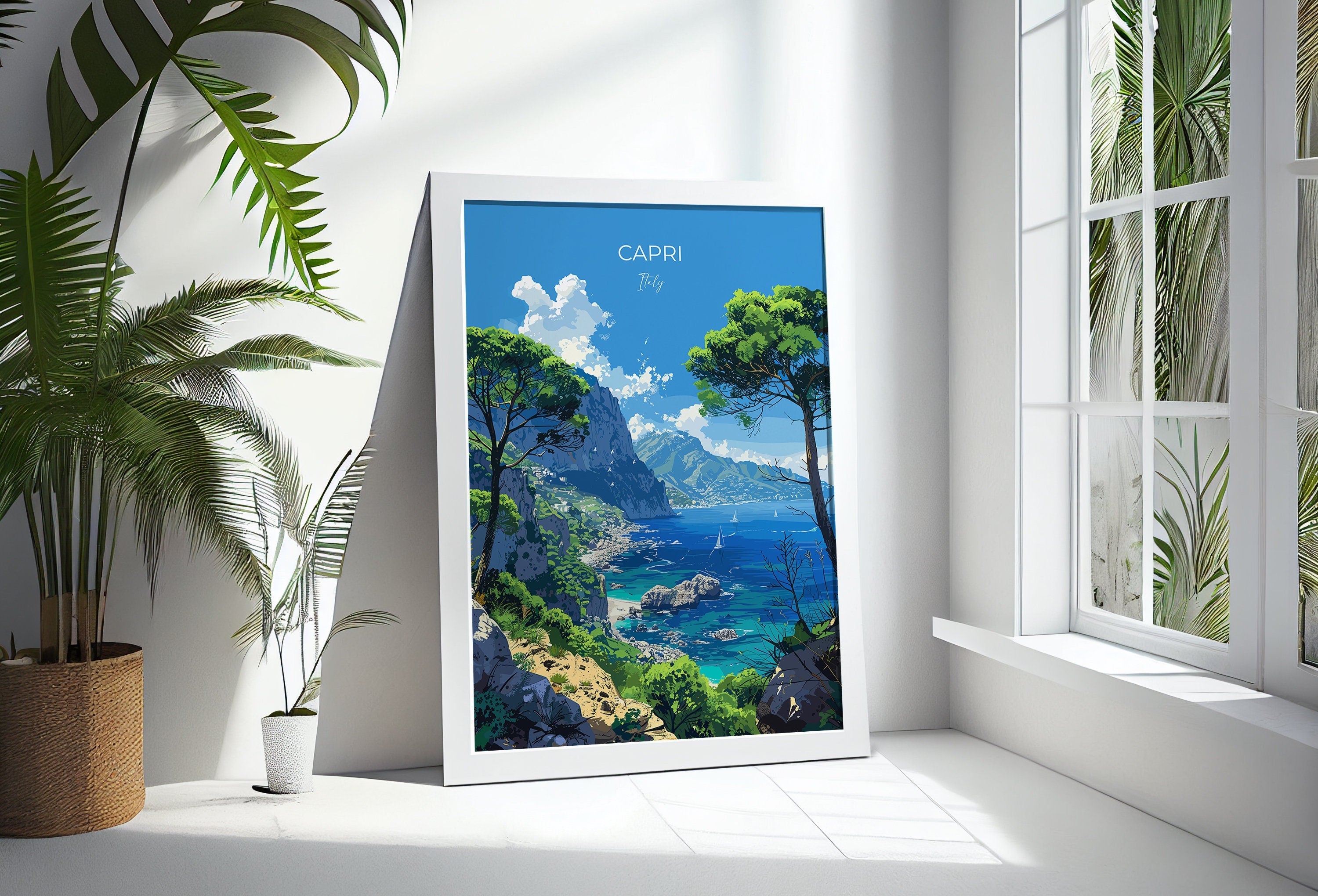 Capri Travel Poster, Travel Print of Capri, Italy, Capri Art Lovers Gift, Amalfi Coast Gift, Wall Art Print NQ Media Designs