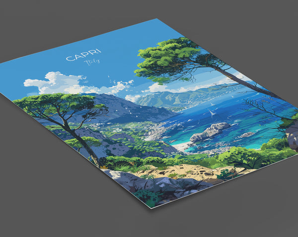 Capri Travel Poster, Travel Print of Capri, Italy, Capri Art Lovers Gift, Amalfi Coast Gift, Wall Art Print