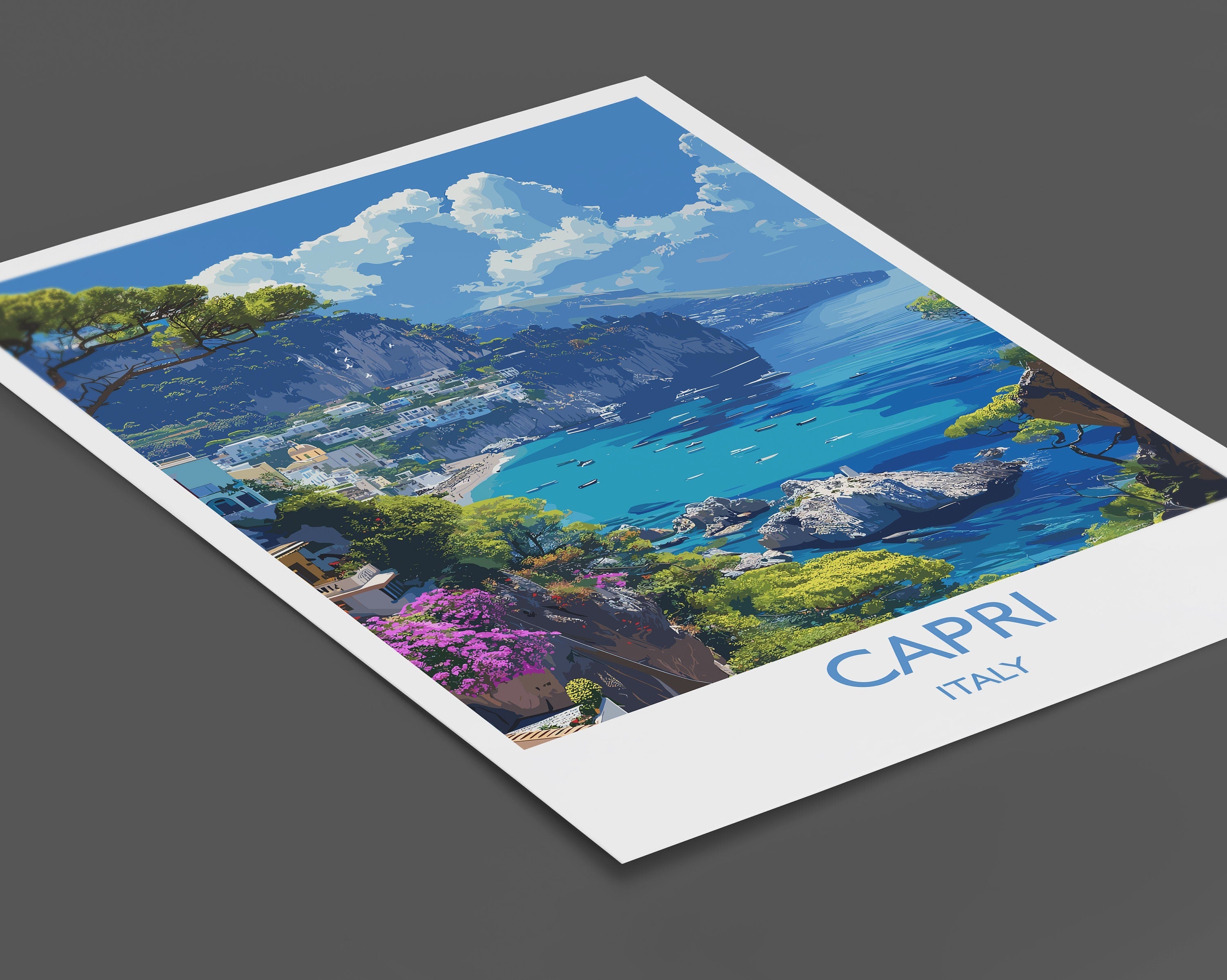Capri Travel Print, Travel Poster of Capri, Italy, Capri Art Lovers Gift, Amalfi Coast Gift, Wall Art Print NQ Media Designs
