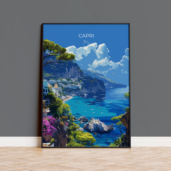 Capri Travel Poster, Travel Print of Capri, Italy, Capri Art Lovers Gift, Amalfi Coast Gift, Wall Art Print