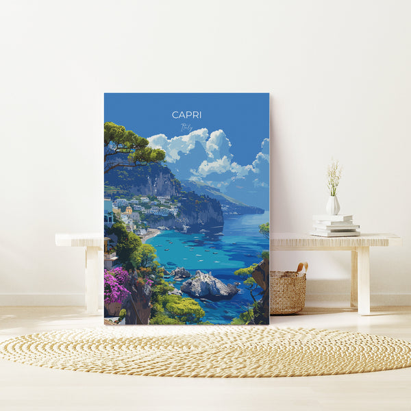 Capri Travel Poster, Travel Print of Capri, Italy, Capri Art Lovers Gift, Amalfi Coast Gift, Wall Art Print