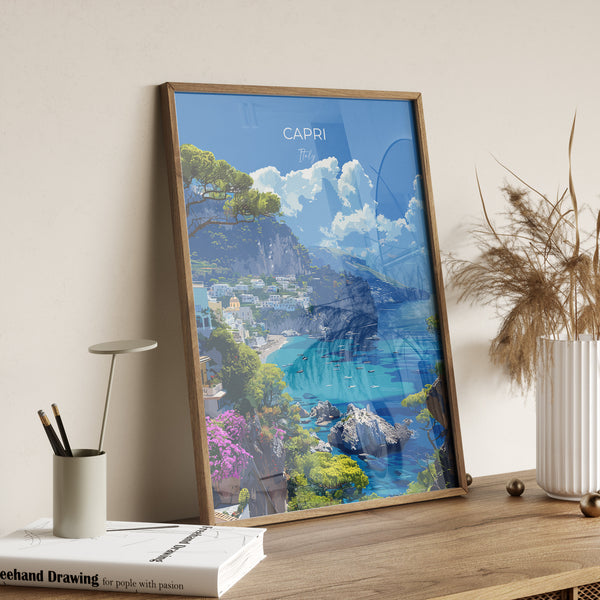 Capri Travel Poster, Travel Print of Capri, Italy, Capri Art Lovers Gift, Amalfi Coast Gift, Wall Art Print