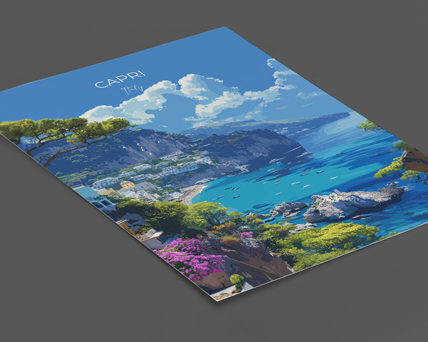 Capri Travel Poster, Travel Print of Capri, Italy, Capri Art Lovers Gift, Amalfi Coast Gift, Wall Art Print