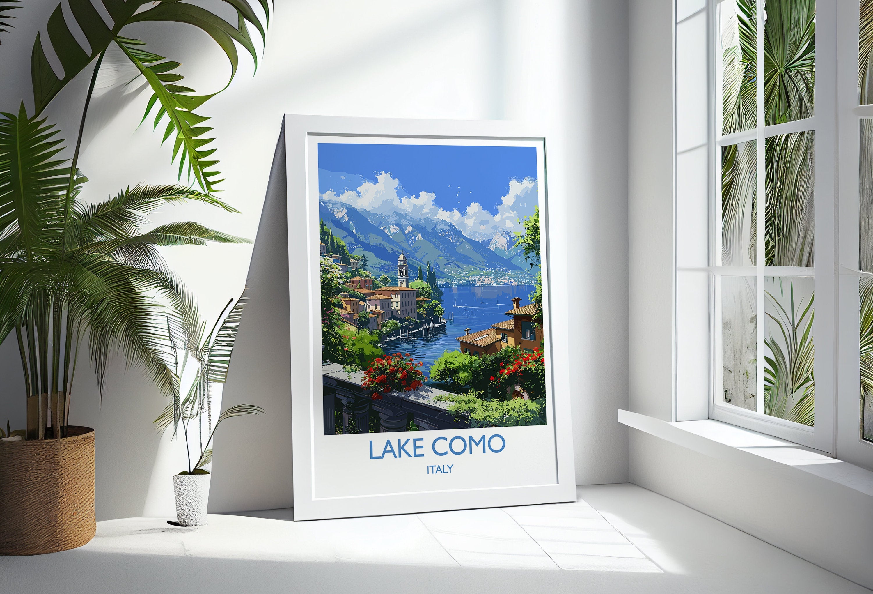 Lake Como Travel Poster Wall Art, Travel Print of Lake Como, Lake Como Art Lovers Gift, Italy, Italian Lakes Art Gift NQ Media Designs