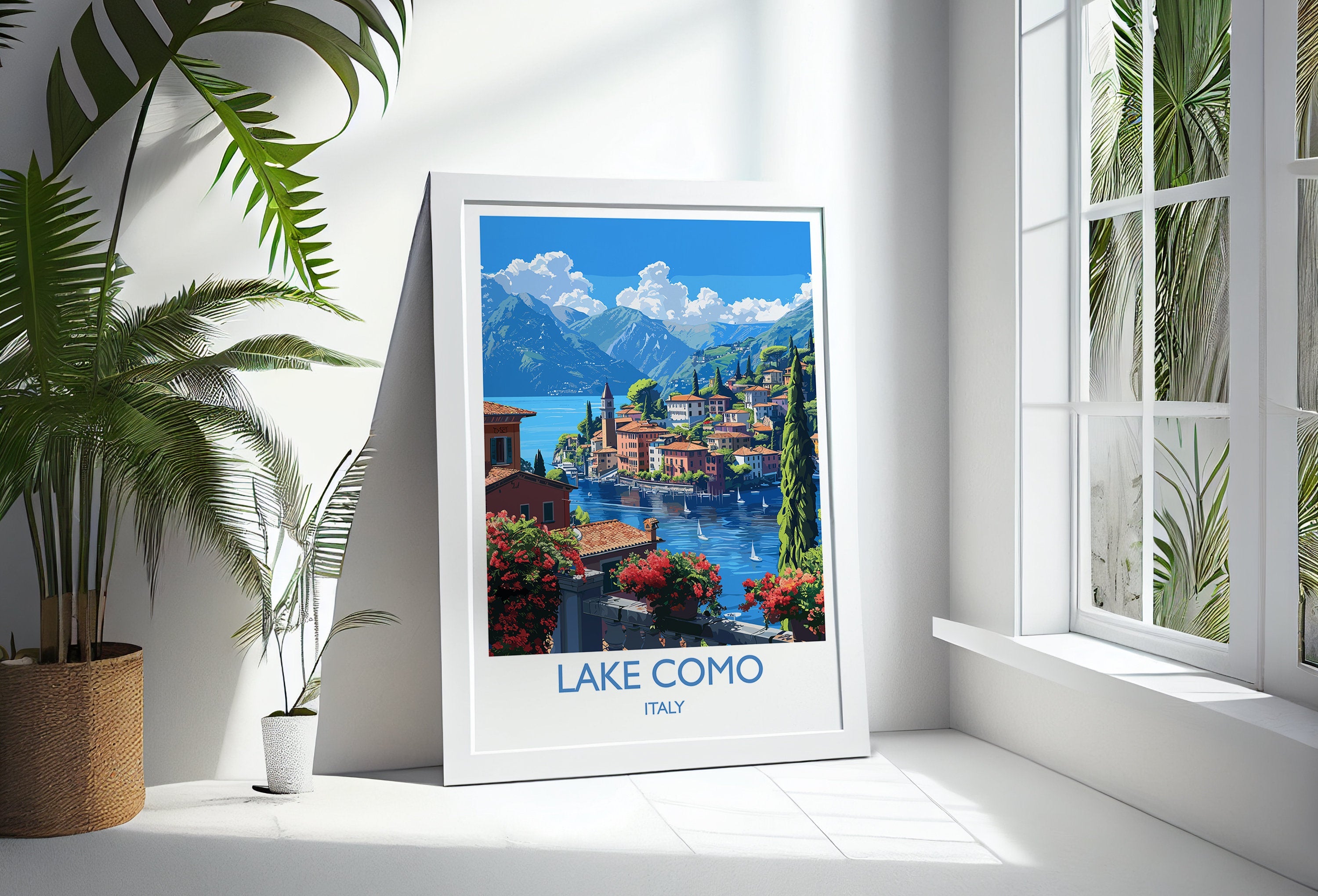 Lake Como Travel Poster Wall Art, Travel Print of Lake Como, Lake Como Art Lovers Gift, Italy, Italian Lakes Art Gift NQ Media Designs