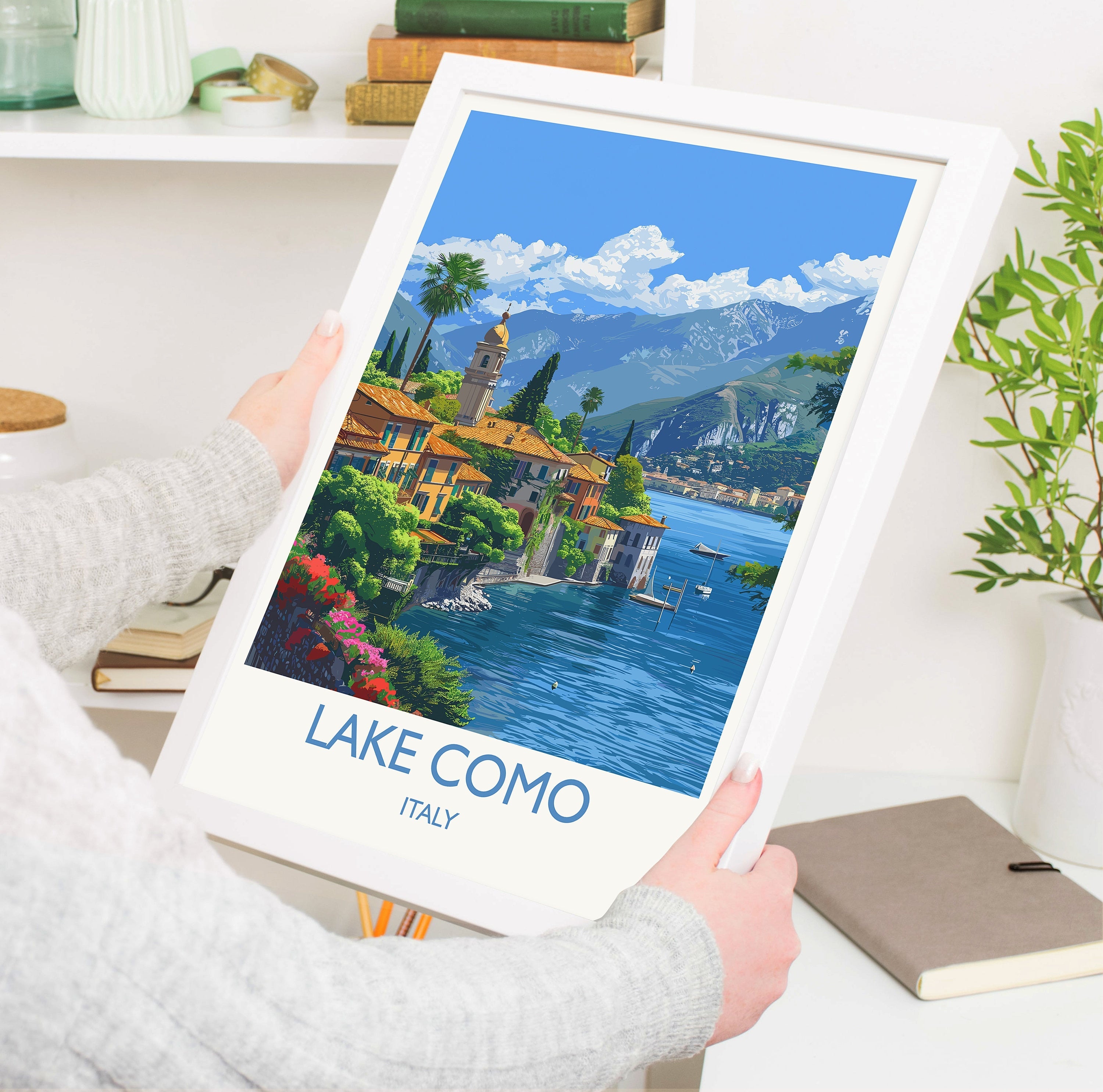 Lake Como Travel Poster Wall Art, Travel Print of Lake Como, Lake Como Art Lovers Gift, Italy, Italian Lakes Art Gift NQ Media Designs