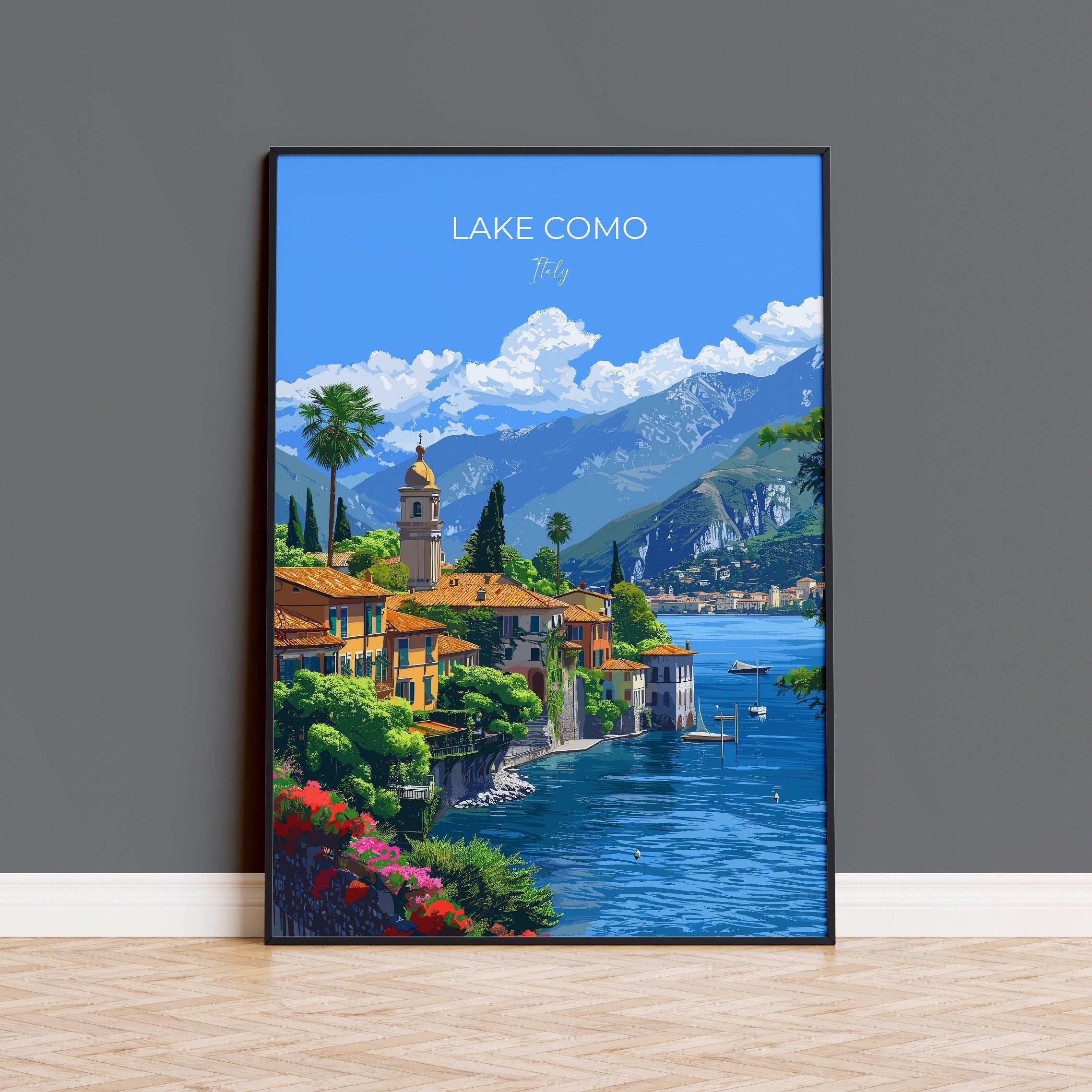 Lake Como Travel Print Wall Art, Travel Poster of Lake Como, Lake Como Art Lovers Gift, Italy, Italian Lakes Art Gift NQ Media Designs