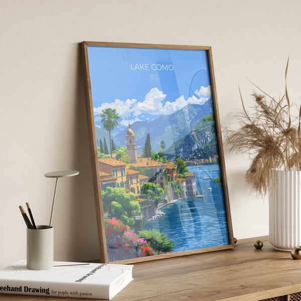 Lake Como Travel Print Wall Art, Travel Poster of Lake Como, Lake Como Art Lovers Gift, Italy, Italian Lakes Art Gift