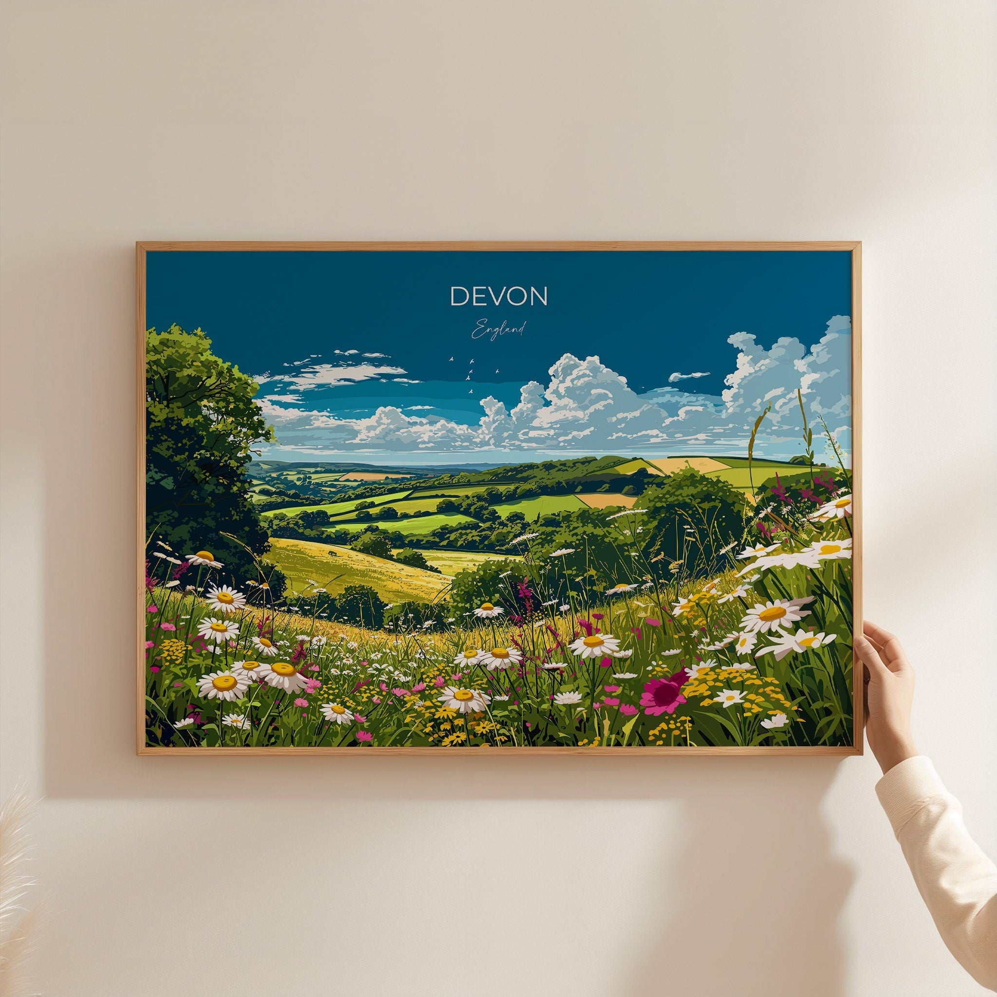 Devon Landscape Travel Poster Wall Art, Travel Print of Devon, Devon Art Lovers Gift, English Countryside NQ Media Designs