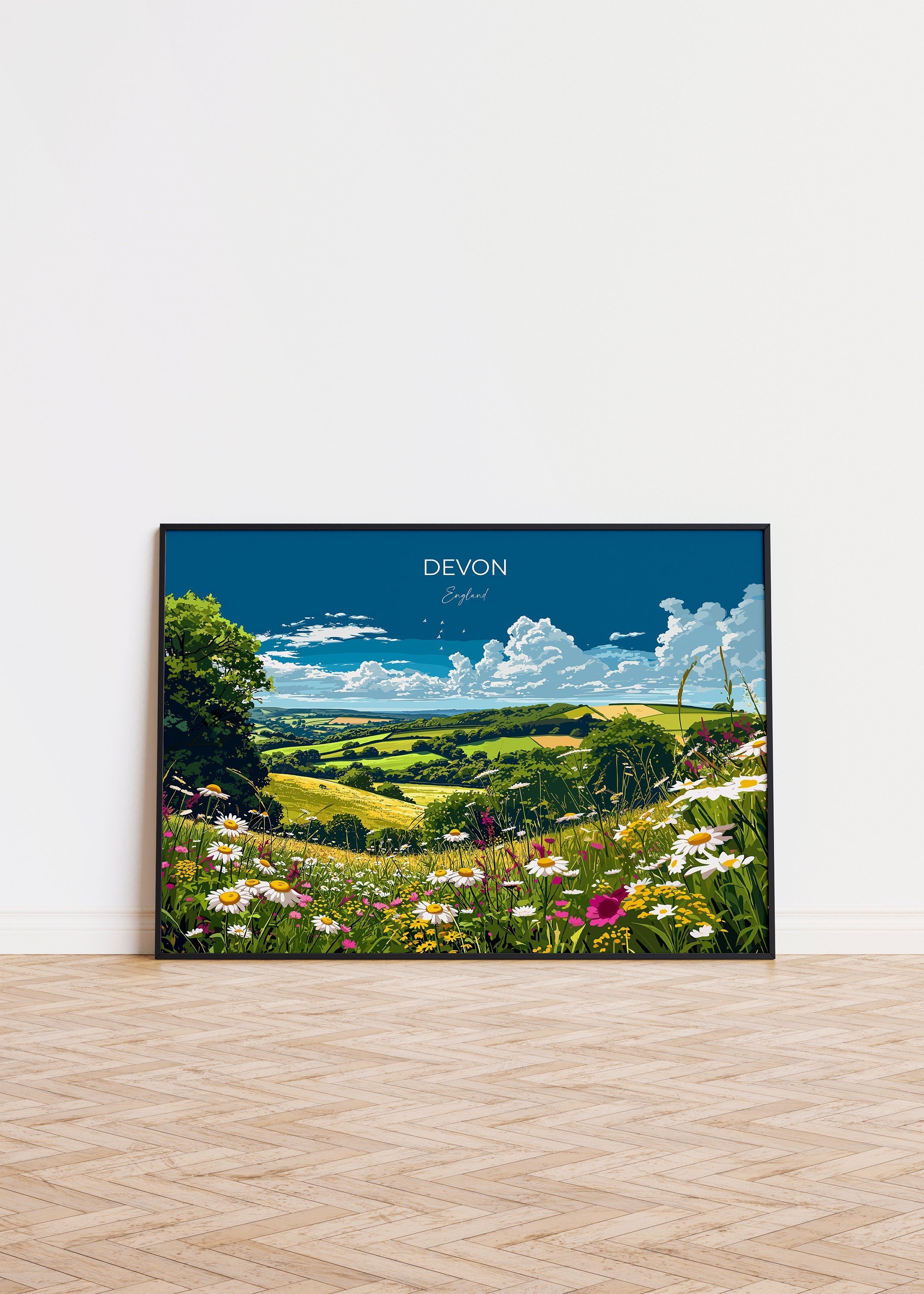 Devon Landscape Travel Poster Wall Art, Travel Print of Devon, Devon Art Lovers Gift, English Countryside NQ Media Designs