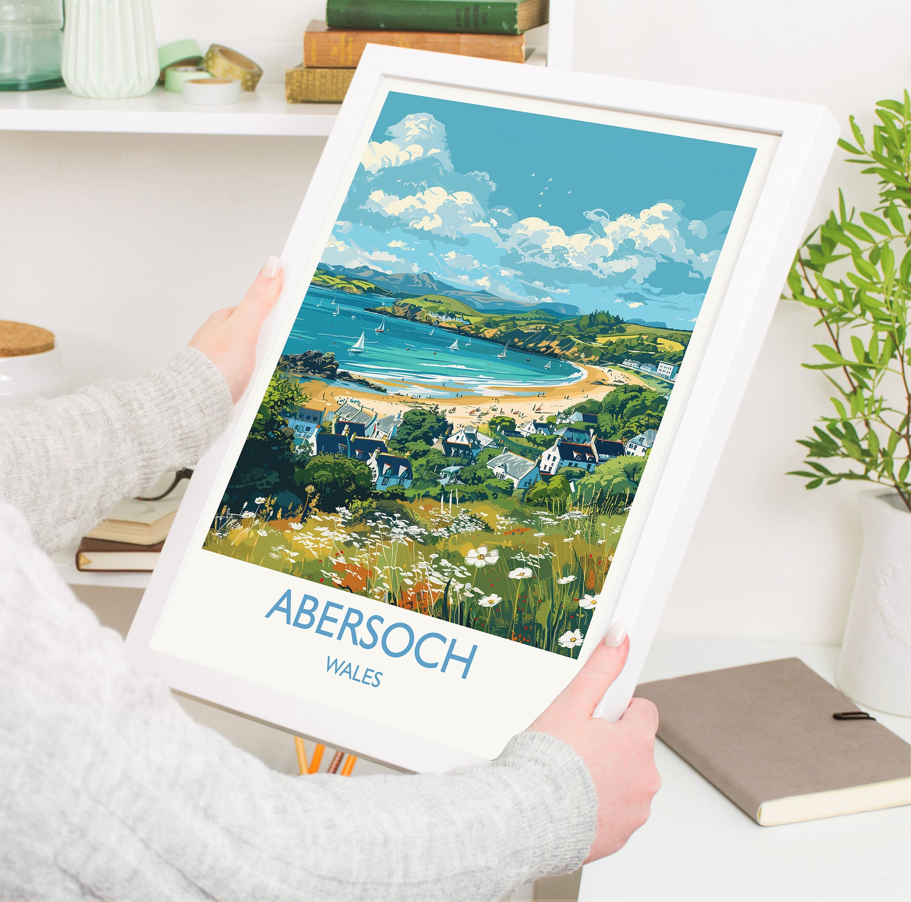 Abersoch Travel Print Wall Art, Abersoch Travel Poster, Wales, Welsh Art, Abersoch Art lovers Gift, Wall Art Print NQ Media Designs