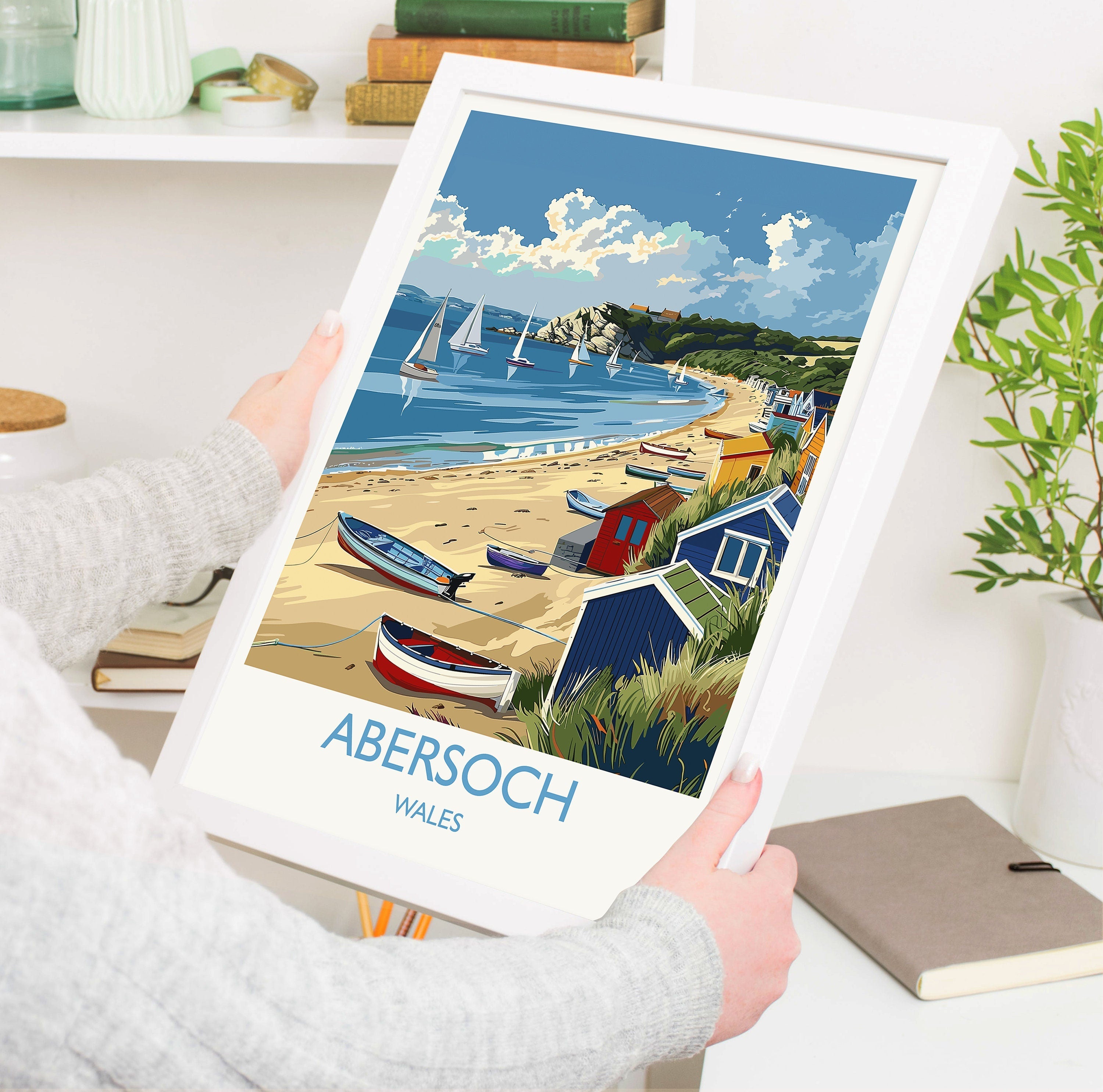 Abersoch Travel Print Wall Art, Abersoch Travel Poster, Wales, Welsh Art, Abersoch Art lovers Gift, Wall Art Print NQ Media Designs