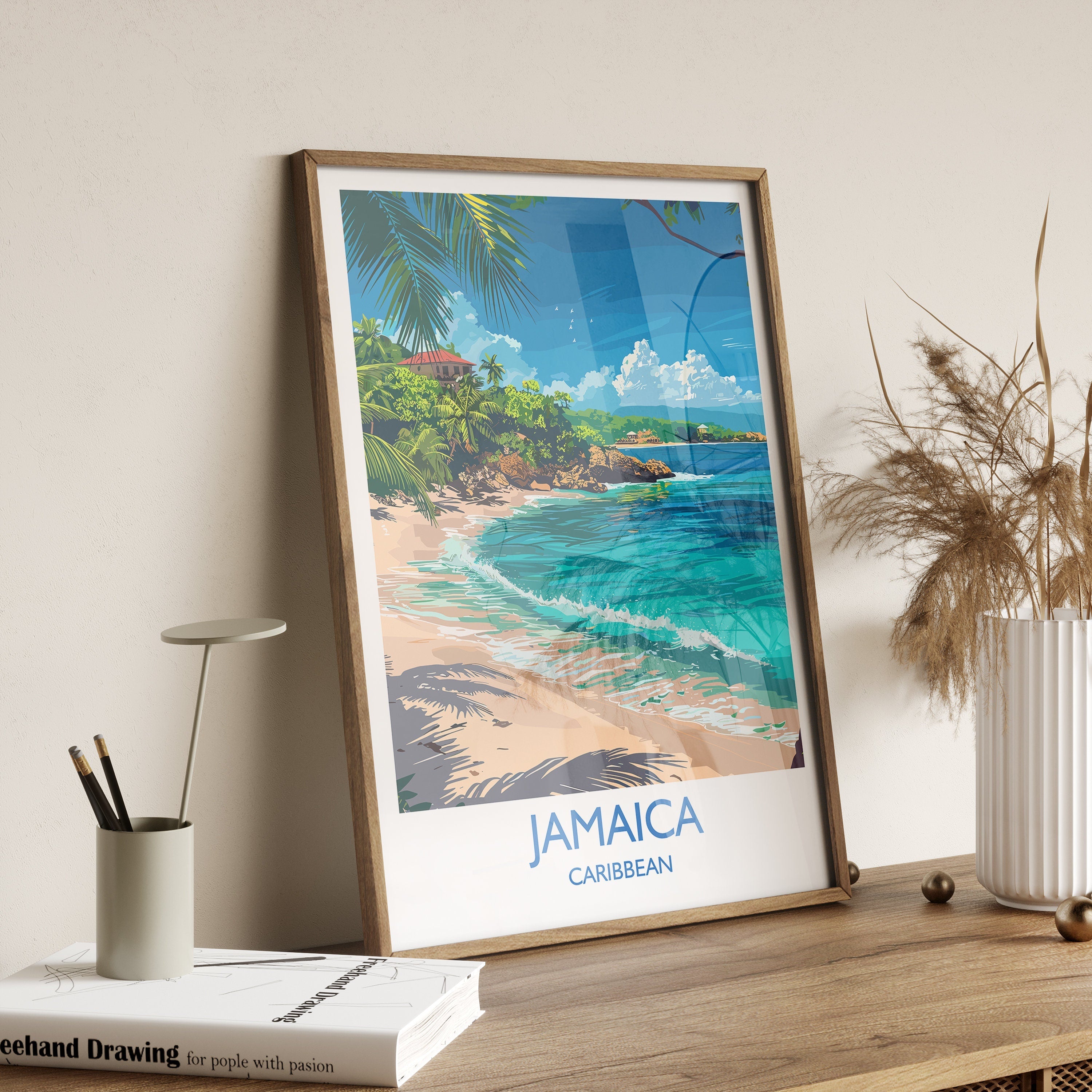 Jamaica Travel Print, Travel Poster of Jamaica, Caribbean, Jamaica Art Lovers Gift, Caribbean Gift, Wall Art Print NQ Media Designs