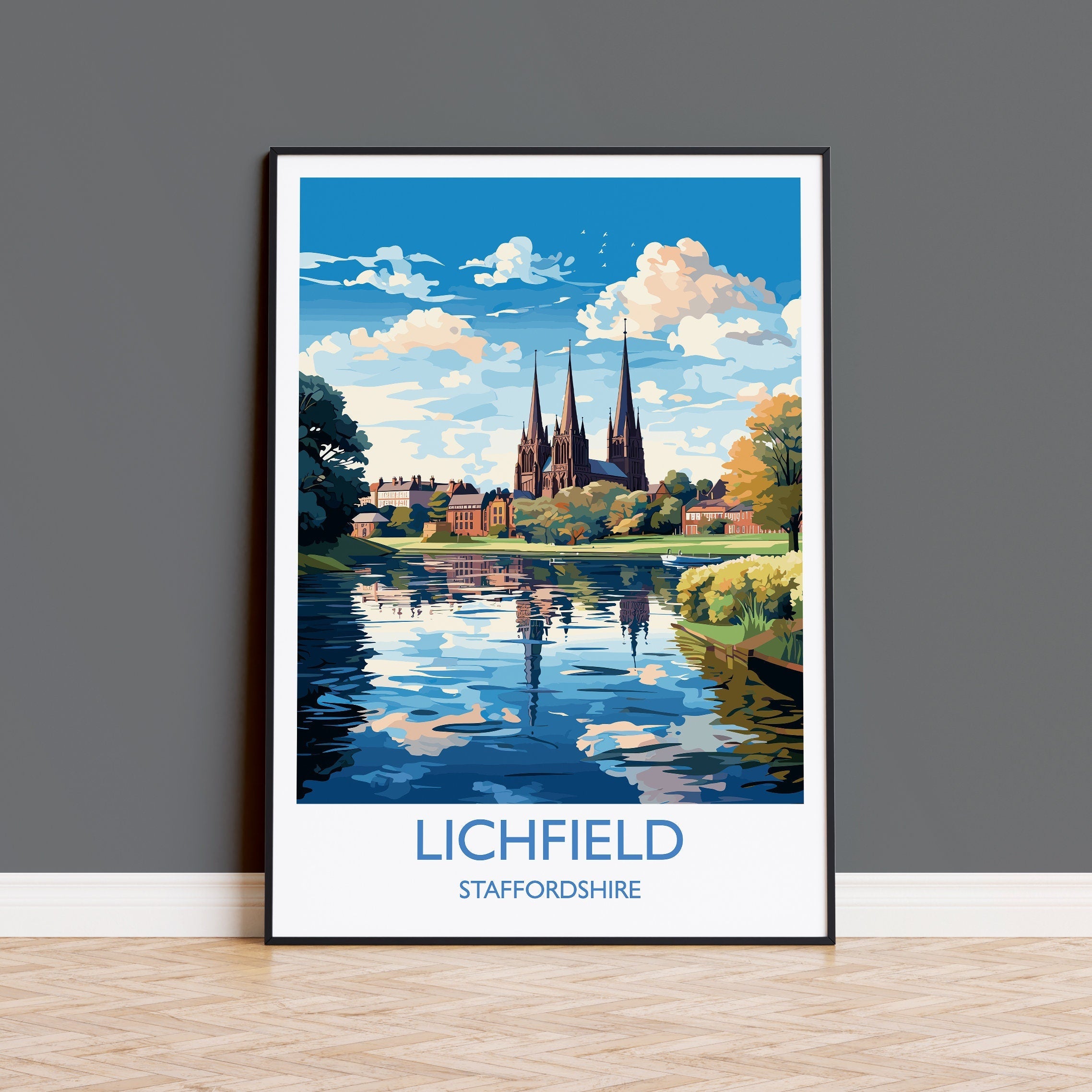 Lichfield Travel Print, Travel Poster of Lichfield, England, Staffordshire Art, Lichfield Art Lovers Gift, Wall Art Print NQ Media Designs