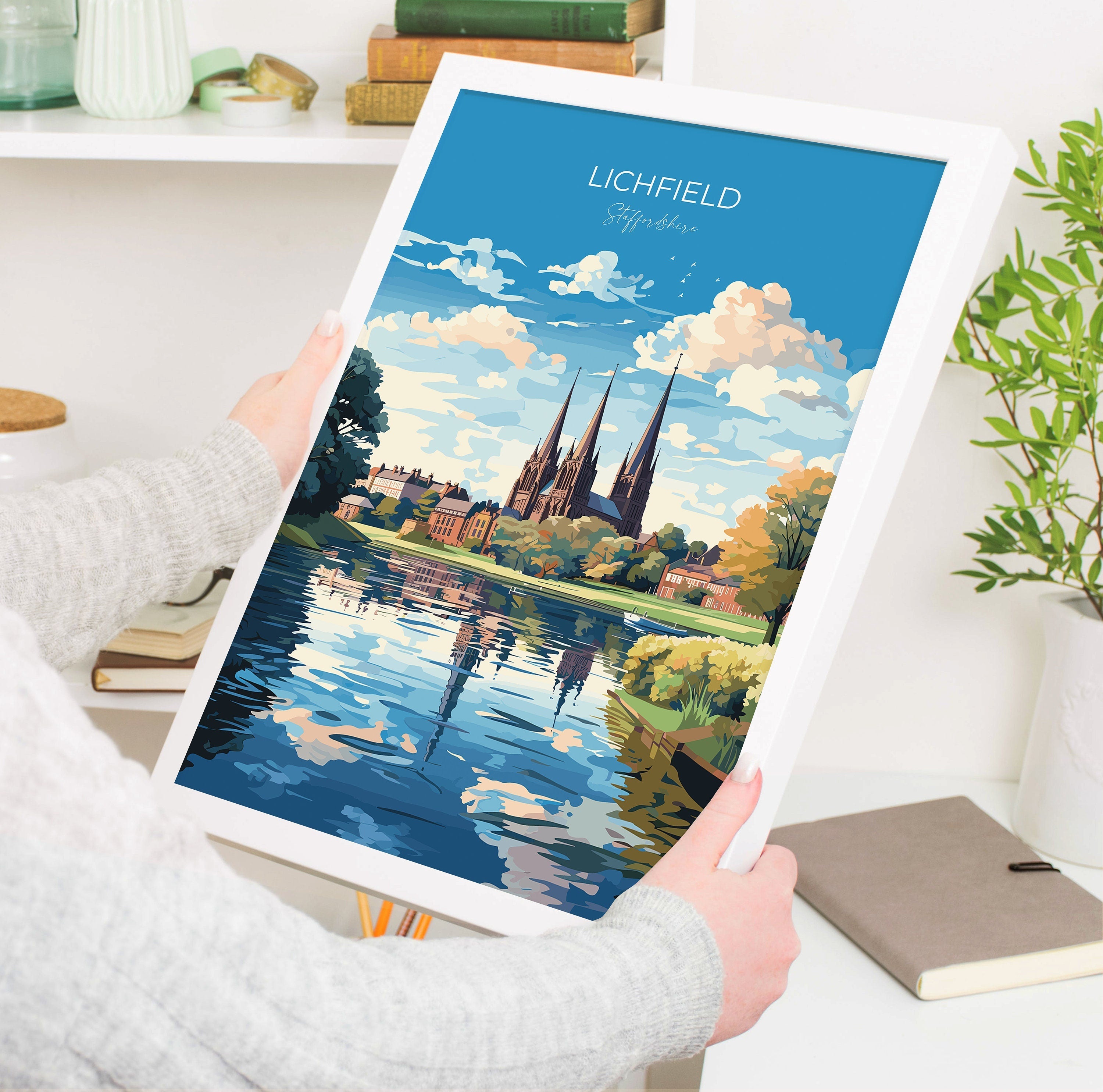 Lichfield Travel Poster, Travel Print of Lichfield, England, Staffordshire Art, Lichfield Art Lovers Gift, Wall Art Print NQ Media Designs