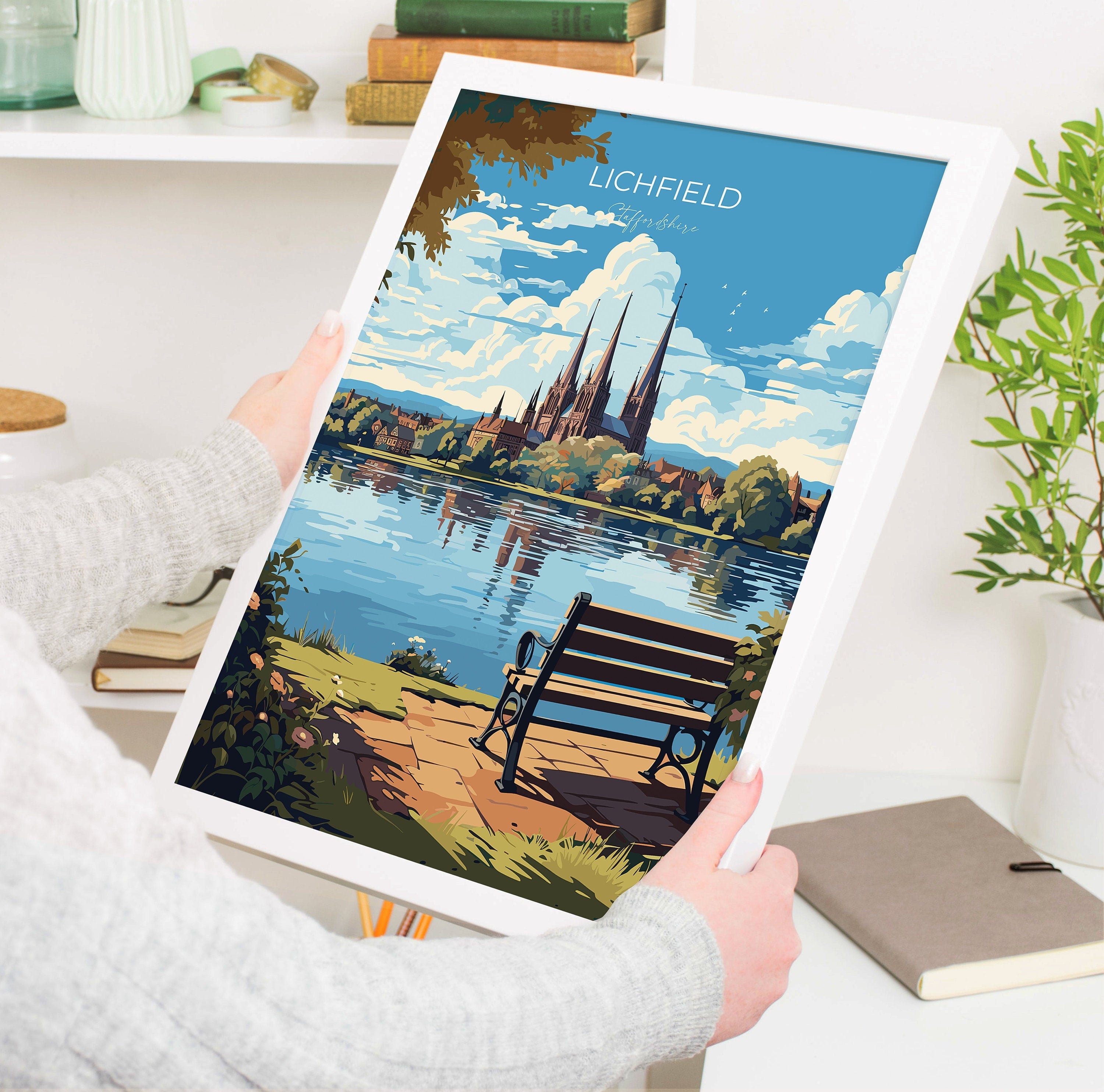Lichfield Travel Poster, Travel Print of Lichfield, England, Staffordshire Art, Lichfield Art Lovers Gift, Wall Art Print NQ Media Designs