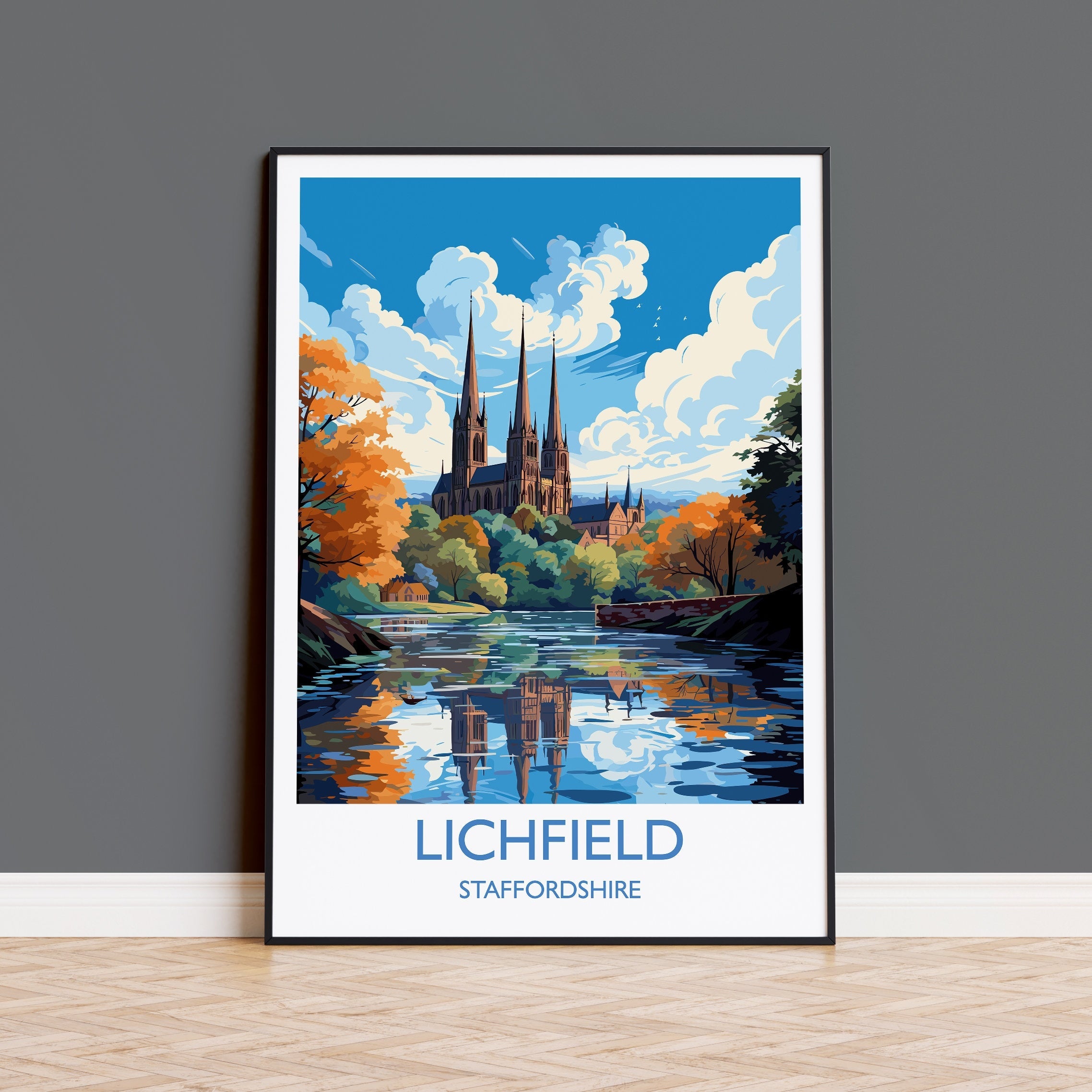 Lichfield Travel Print, Travel Poster of Lichfield, England, Staffordshire Art, Lichfield Art Lovers Gift, Wall Art Print NQ Media Designs