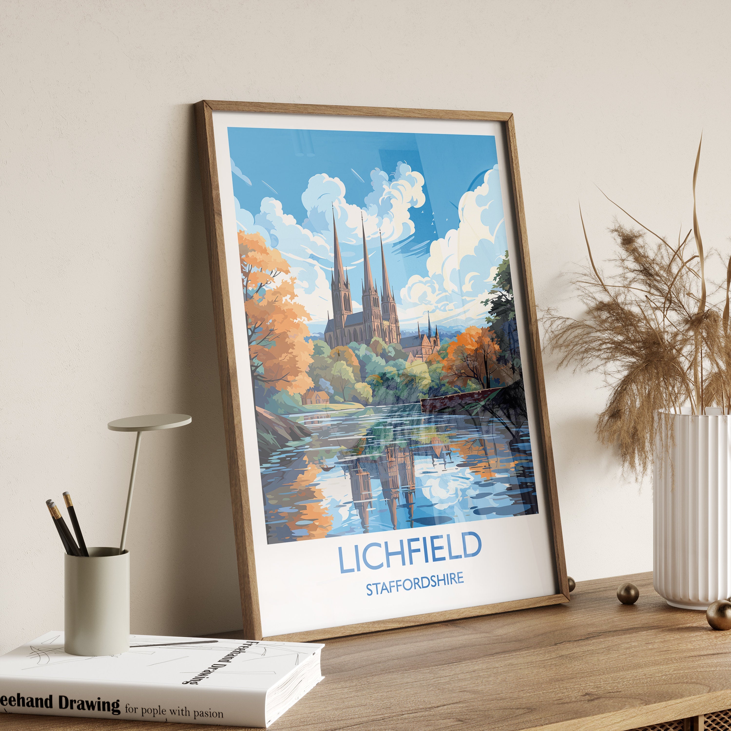 Lichfield Travel Print, Travel Poster of Lichfield, England, Staffordshire Art, Lichfield Art Lovers Gift, Wall Art Print NQ Media Designs