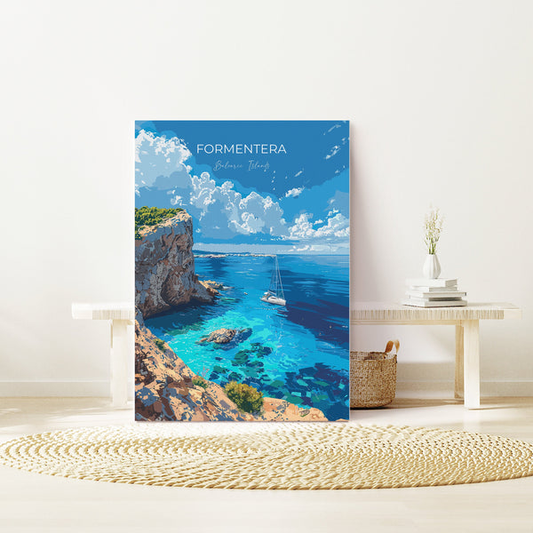 Formentera Travel Poster, Travel Print of Formentera, Balearic Islands Art Lovers Gift, Formentera Wall Art