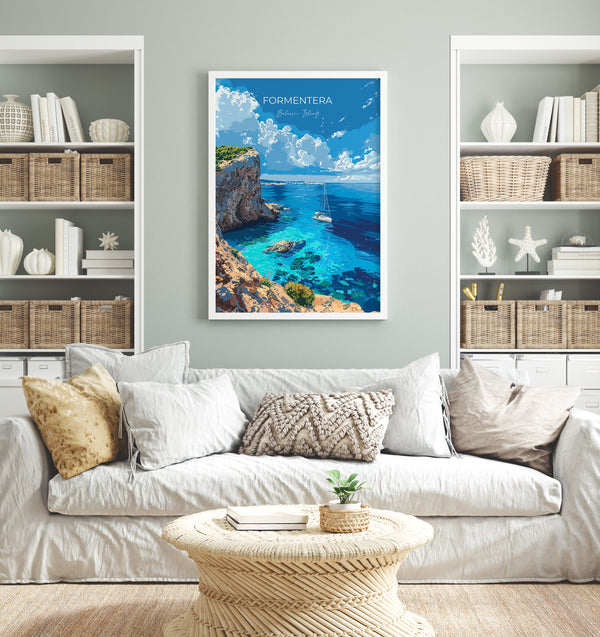 Formentera Travel Poster, Travel Print of Formentera, Balearic Islands Art Lovers Gift, Formentera Wall Art