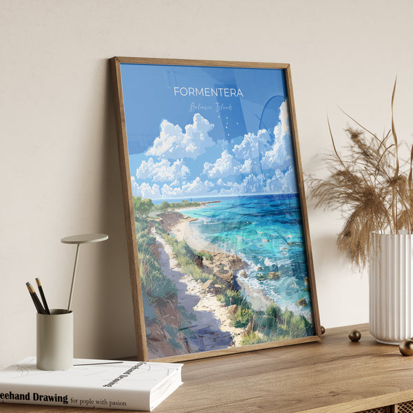 Formentera Travel Poster, Travel Print of Formentera, Balearic Islands Art Lovers Gift, Formentera Wall Art