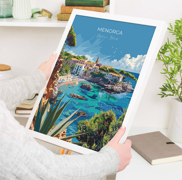 Menorca Travel Poster, Travel Print of Menorca, Balearic Islands Art Lovers Gift, Menorca Wall Art