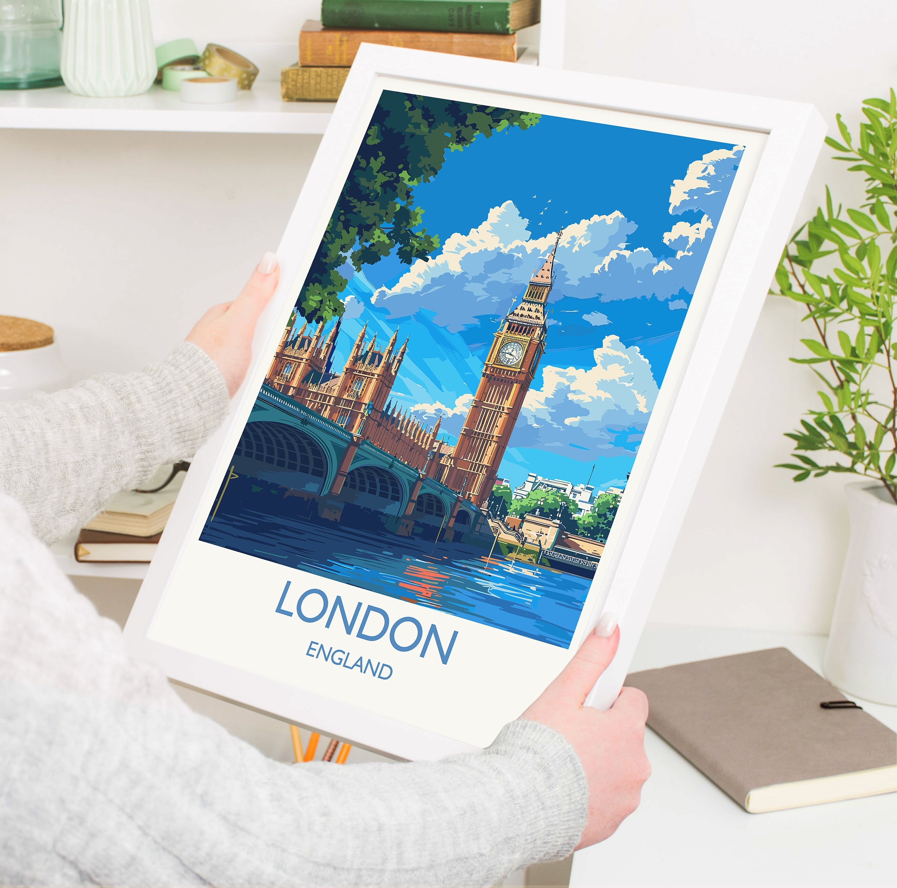 London Travel Print Wall Art, Travel Poster of London, London Art Lovers Gift, Big Ben Art Gift NQ Media Designs
