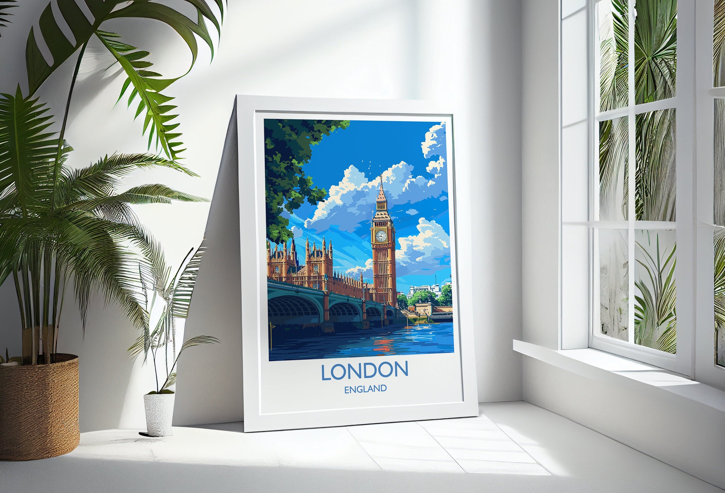 London Travel Print Wall Art, Travel Poster of London, London Art Lovers Gift, Big Ben Art Gift NQ Media Designs