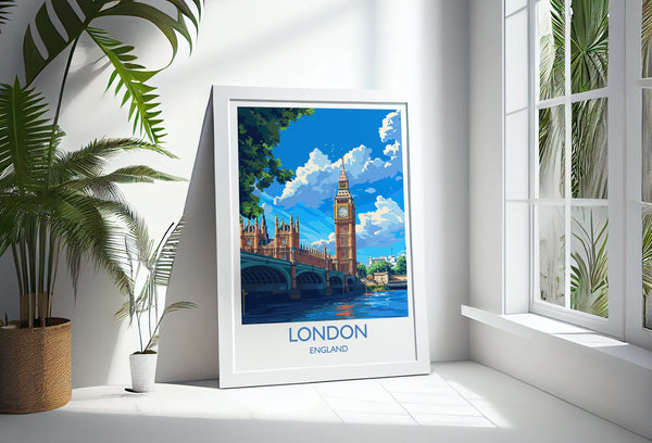 London Travel Print Wall Art, Travel Poster of London, London Art Lovers Gift, Big Ben Art Gift